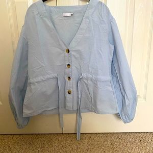 ASOS cotton button tie wait top in dusty blue